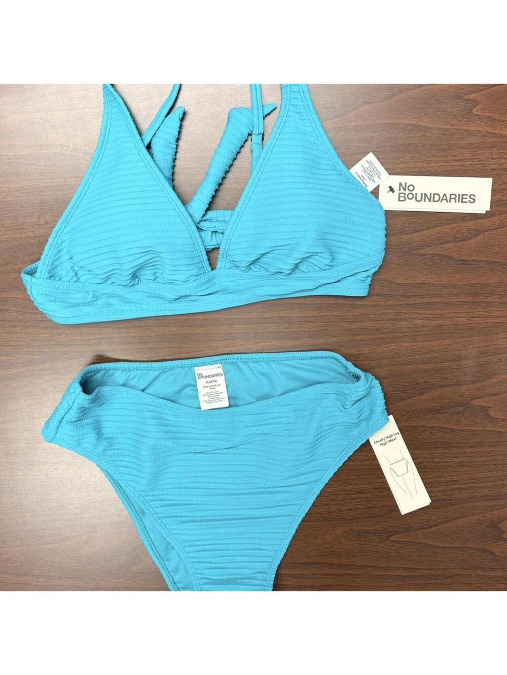No Boundaries Blue Ribbed Bikini Set Size M (8-10) - Picture 2 of 5